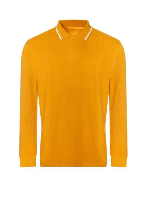 LONG SLEEVE TIPPED 100 POLO - Mustard/White, #C58802/#FFFFFF<br><small>UT-jp103mst/wh-2xl</small>