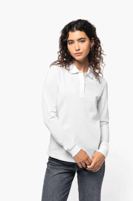 LADIES’ ORGANIC 180 PIQUÉ POLO SHIRT LONG SLEEVES - White, #FFFFFF<br><small>UT-ka2028wh-xl</small>