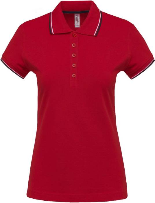 LADIES` SHORT-SLEEVED POLO SHIRT - Red/Navy/White, #FA0A11/#021E2F/#FFFFFF<br><small>UT-ka251re/nv/wh-m</small>