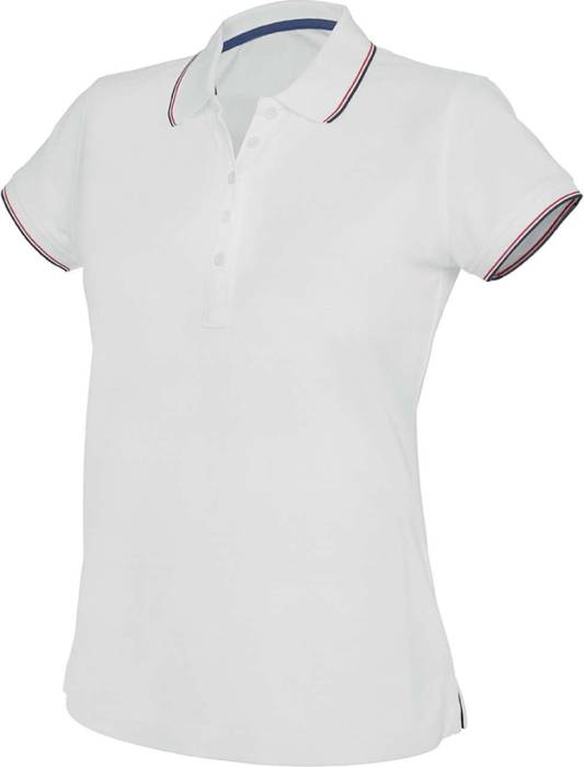 LADIES` SHORT-SLEEVED POLO SHIRT - White/Red/Green, #ECECFC/#C32036/#3f9c35<br><small>UT-ka251wh/re/grn-xl</small>