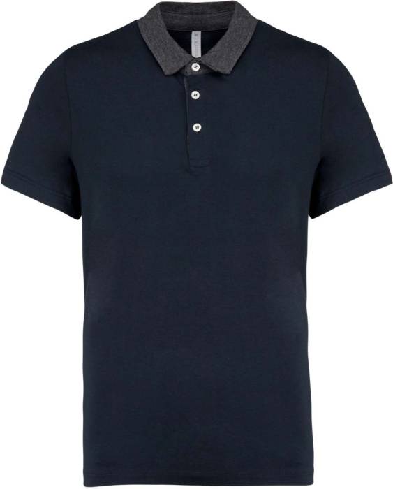 MEN`S TWO-TONE JERSEY POLO SHIRT - Navy/Dark Grey Heather, #253F6A/#191D1F<br><small>UT-ka260nv/dgh-s</small>