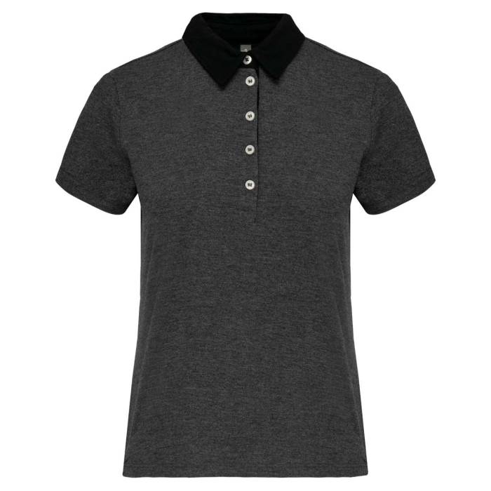 LADIES` TWO-TONE JERSEY POLO SHIRT - Dark Grey Heather/Black, #191D1F/#000000<br><small>UT-ka261dgh/bl-l</small>