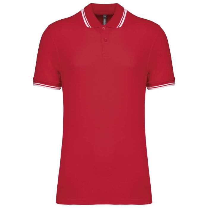 MEN`S 2 STRIPED SHORT SLEEVED POLOSHIRT - Red/White, #DA0043/#FFFFFF<br><small>UT-ka272re/wh-2xl</small>