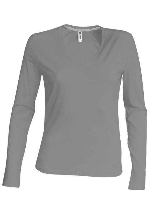 NŐI HOSSZÚ UJJÚ V-NYAKÚ PÓLÓ - Oxford Grey, #ADAFAF<br><small>UT-ka382oxg-l</small>