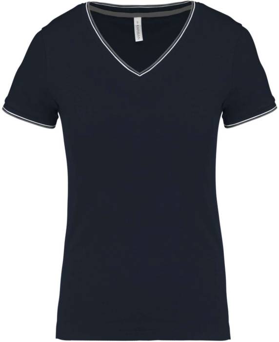 NŐI V-NYAKÚ PIQUÉ PÓLÓ - Navy/Light Grey/White, #021E2F/#82847A/#FFFFFF<br><small>UT-ka394nv/lgr/wh-xs</small>