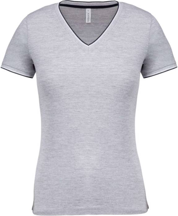 NŐI V-NYAKÚ PIQUÉ PÓLÓ - Oxford Grey/Navy/White, #ADAFAF/#021E2F/#FFFFFF<br><small>UT-ka394oxg/nv/wh-l</small>