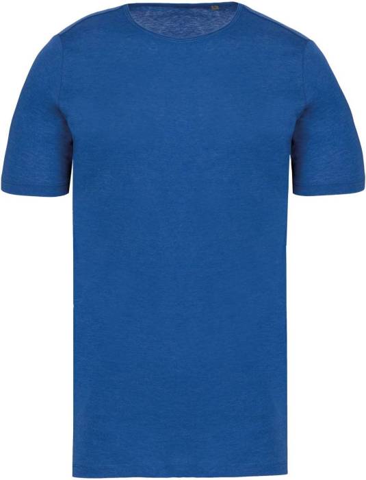 MEN`S SHORT-SLEEVED ORGANIC T-SHIRT WITH RAW EDGE NECKLINE - Ocean Blue Heather, #365886<br><small>UT-ka398obh-3xl</small>