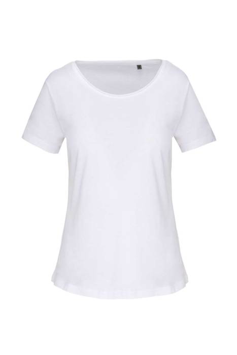 LADIES` SHORT-SLEEVED ORGANIC T-SHIRT WITH RAW EDGE NECKLI - White, #FFFFFF...<br><small>UT-ka399wh-m</small>