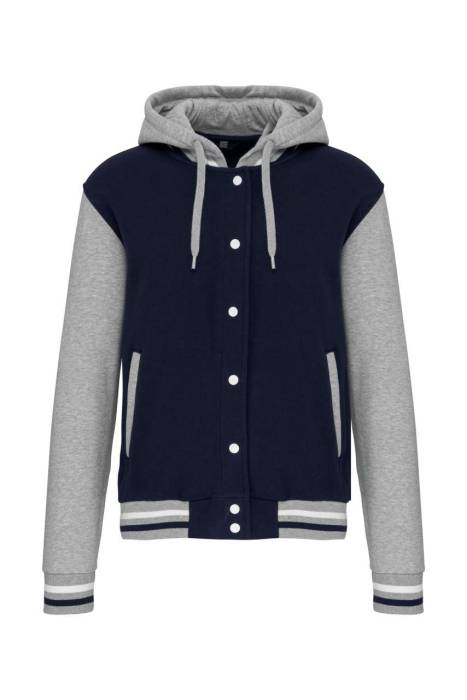 UNISEX TEDDY JACKET WITH HOOD - Navy/Oxford Grey/White, #021E2F/#ADAFAF/#FFFFFF<br><small>UT-ka4003nv/oxg/wh-xl</small>