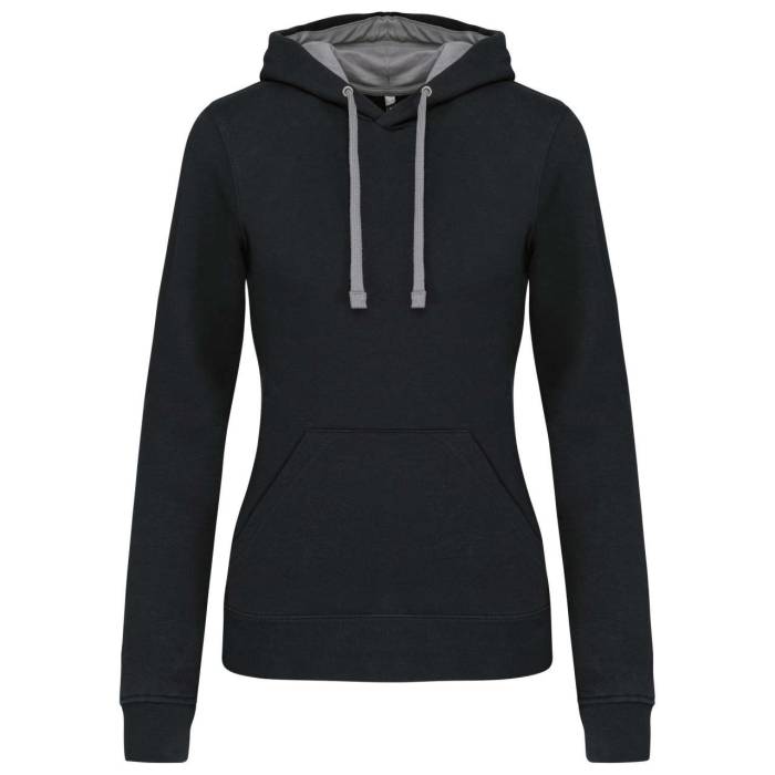 LADIES’ CONTRAST HOODED SWEATSHIRT - Black/Yellow, #000000/#FFCB4F<br><small>UT-ka465bl/ye-s</small>