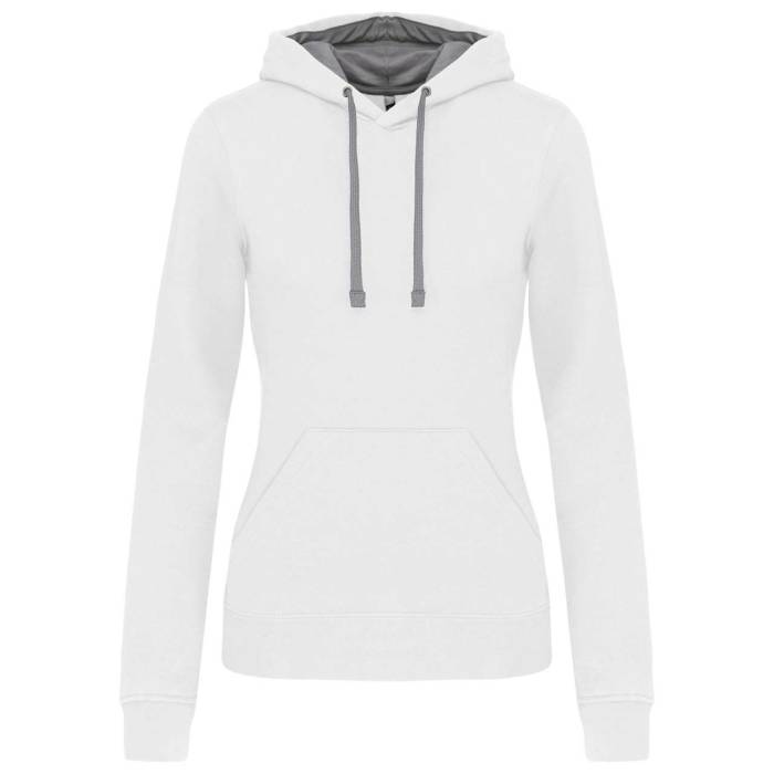 LADIES’ CONTRAST HOODED SWEATSHIRT - White/Fine Grey, #FFFFFF/#8E8E8F<br><small>UT-ka465wh/fg-l</small>