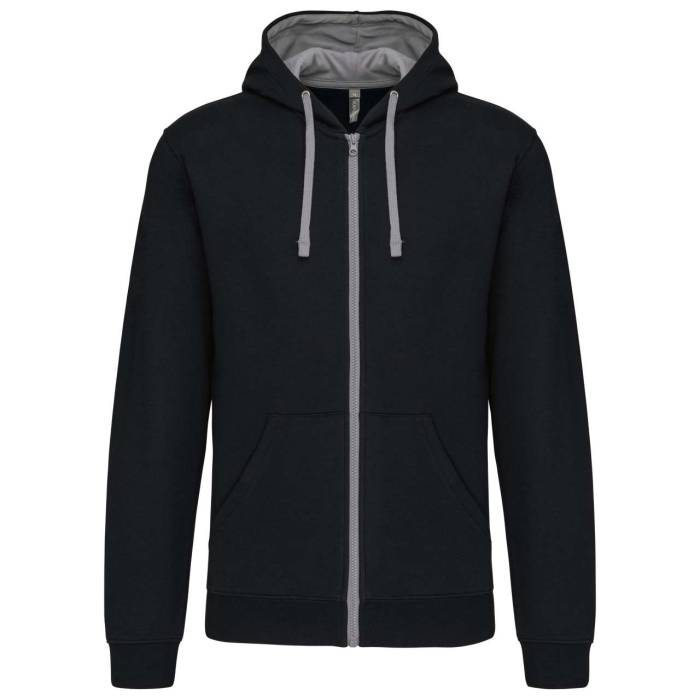 MEN`S CONTRAST HOODED FULL ZIP SWEATSHIRT - Black/Yellow, #000000/#FFCB4F<br><small>UT-ka466bl/ye-2xl</small>