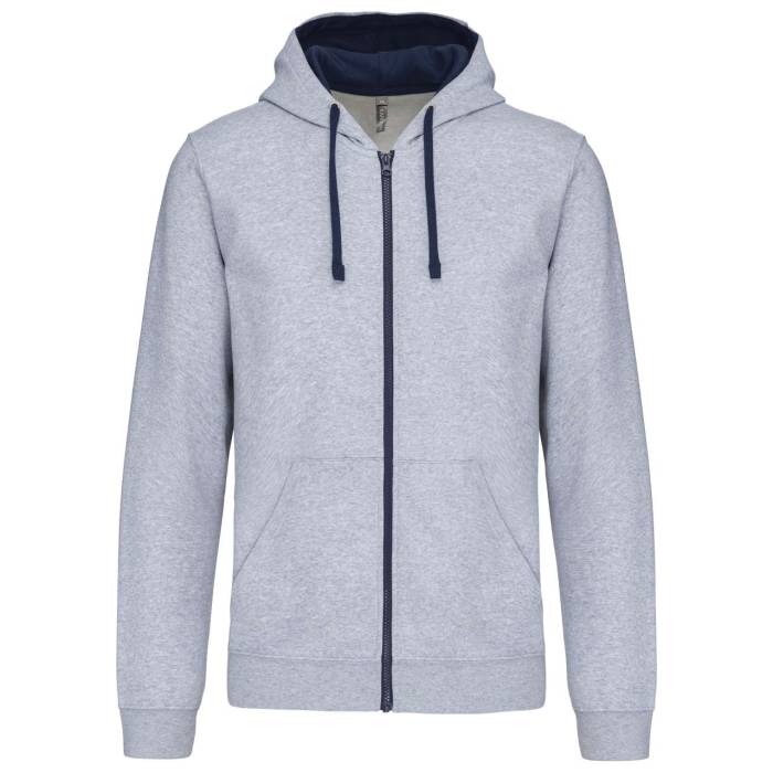 MEN`S CONTRAST HOODED FULL ZIP SWEATSHIRT - Oxford Grey/Navy, #ADAFAF/#021E2F<br><small>UT-ka466oxg/nv-2xl</small>