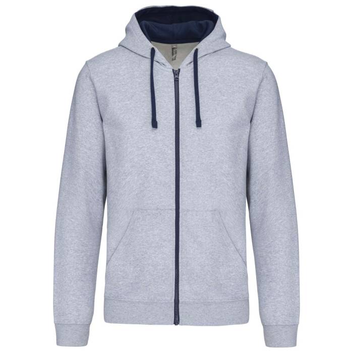MEN`S CONTRAST HOODED FULL ZIP SWEATSHIRT - Oxford Grey/Navy, #ADAFAF/#021E2F<br><small>UT-ka466oxg/nv-3xl</small>