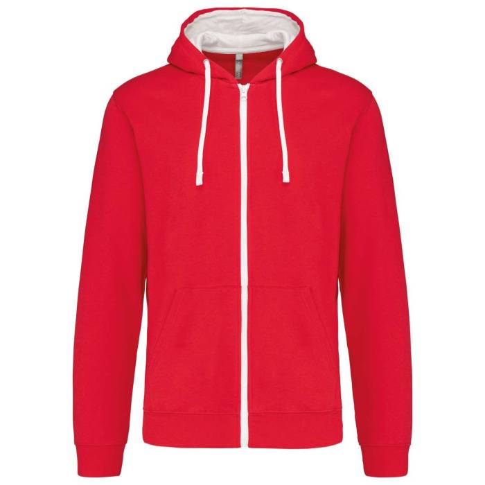 MEN`S CONTRAST HOODED FULL ZIP SWEATSHIRT - Red/White, #DA0043/#FFFFFF<br><small>UT-ka466re/wh-s</small>