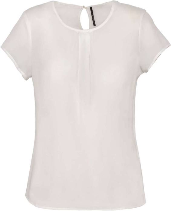 LADIES` SHORT-SLEEVED CREPE BLOUSE - Off White, #EEEEF0<br><small>UT-ka5002owh-34</small>