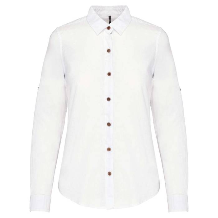 LADIES` LONG SLEEVE LINEN AND COTTON SHIRT - White, #FFFFFF<br><small>UT-ka589wh-l</small>