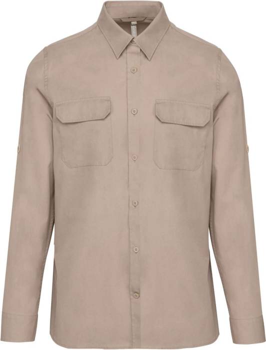 MEN`S LONG-SLEEVED SAFARI SHIRT - Beige, #A79E70<br><small>UT-ka590be-m</small>