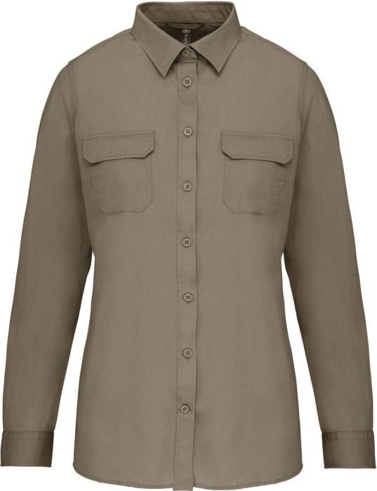 LADIES` LONG SLEEVED SAFARI SHIRT - Light Khaki, #535435<br><small>UT-ka591lk-l</small>