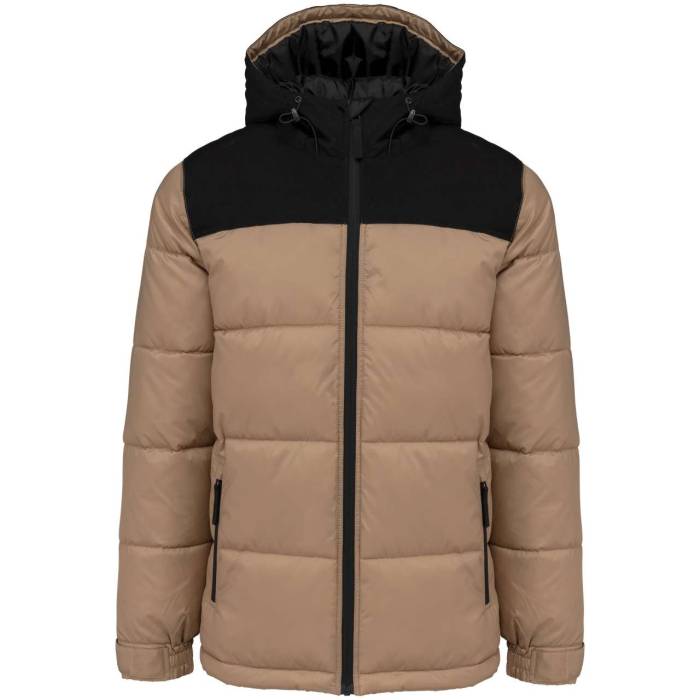 UNISEX BI-TONE PADDED JACKET WITH HOOD - Wet Sand/Black, #A49280/#343336<br><small>UT-ka6163wes/bl-2xl</small>