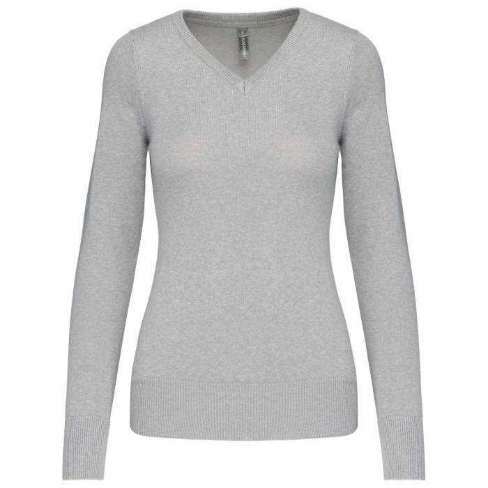 LADIES` V-NECK JUMPER - Grey Melange, #A5ACAF<br><small>UT-ka966gm-3xl</small>