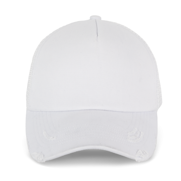 DESTROYED COTTON 5 PANEL TRUCKER WITH SOFT FRONT PANEL