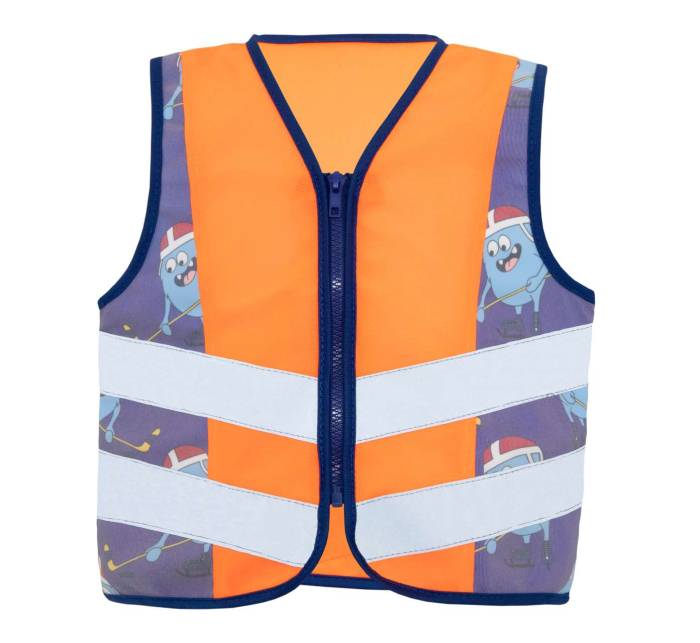 CHILDREN’S SAFETY VEST (CO2 NEUTRAL) - ACTION - Hi-Vis Orange/Ice Hockey, #F49953/#D9E5F0/#6F6991<br><small>UT-kxactionhvor/ih-xs</small>