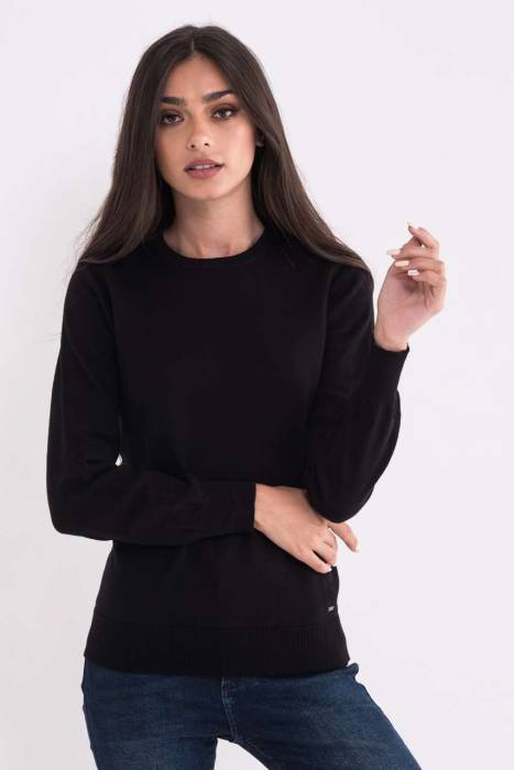 LADIES’ CREW NECK FINE GAUGE COTTON PULLOVER - Black, #000000<br><small>UT-lwl9188bl-xl</small>