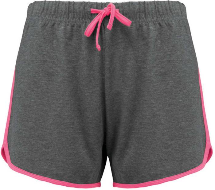 LADIES` SPORTS SHORTS - Grey Heather/Fluorescent Pink, #959CA6/#EB5A81<br><small>UT-pa1021grh/fpi-2xl</small>
