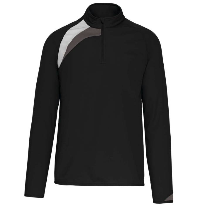 ADULTS` ZIP NECK TRAINING TOP - Black/White/Storm Grey, #000000/#FFFFFF/#736F71<br><small>UT-pa328bl/wh/stg-m</small>