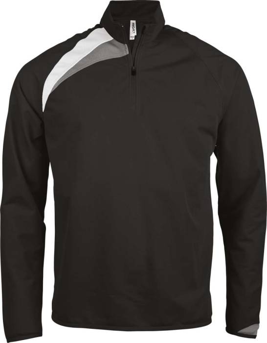 KIDS` ZIP NECK TRAINING TOP - Black/White/Storm Grey, #000000/#FFFFFF/#736F71<br><small>UT-pa329bl/wh/stg-6/8</small>