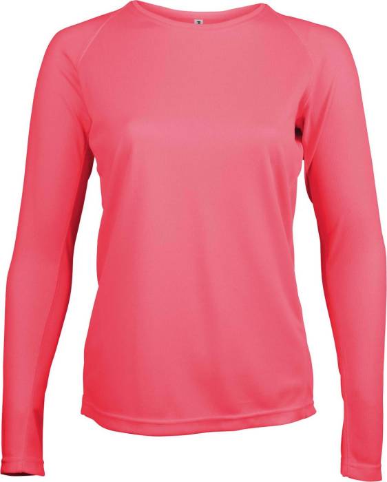 LADIES` LONG-SLEEVED SPORTS T-SHIRT - Fluorescent Pink, #EB5A81<br><small>UT-pa444fpi-l</small>