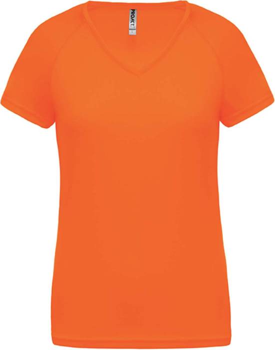 LADIES’ V-NECK SHORT SLEEVE SPORTS T-SHIRT - Fluorescent Orange, #FF680A<br><small>UT-pa477for-2xl</small>