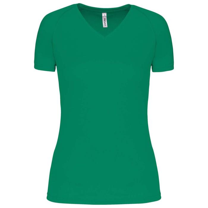 LADIES’ V-NECK SHORT SLEEVE SPORTS T-SHIRT - Kelly Green, #19A564<br><small>UT-pa477kl-s</small>