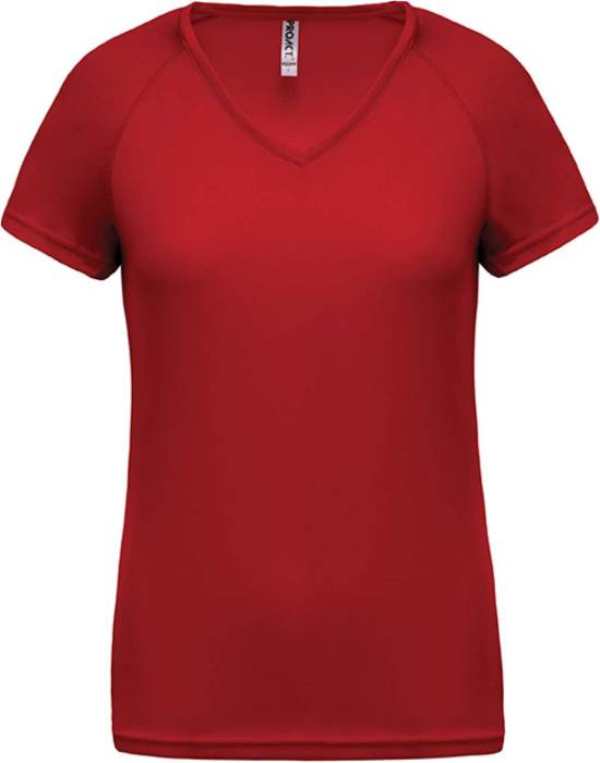 LADIES’ V-NECK SHORT SLEEVE SPORTS T-SHIRT - Red, #DA0043<br><small>UT-pa477re-2xl</small>