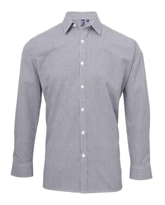 MEN`S LONG SLEEVE GINGHAM COTTON MICROCHECK SHIRT - Navy/White, #0A1F52/#FFFFFF<br><small>UT-pr220nv/wh-2xl</small>