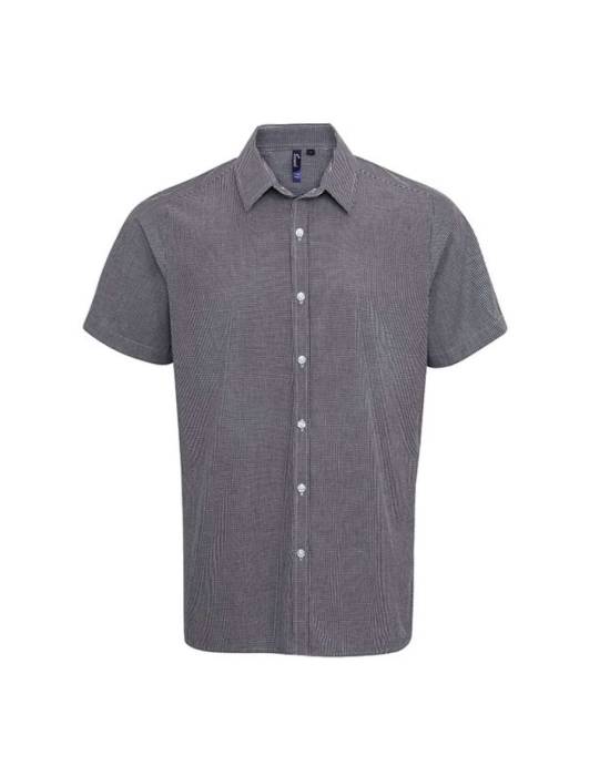 MEN`S SHORT SLEEVE GINGHAM COTTON MICROCHECK SHIRT - Black/White, #000000/#FFFFFF<br><small>UT-pr221bl/wh-s</small>