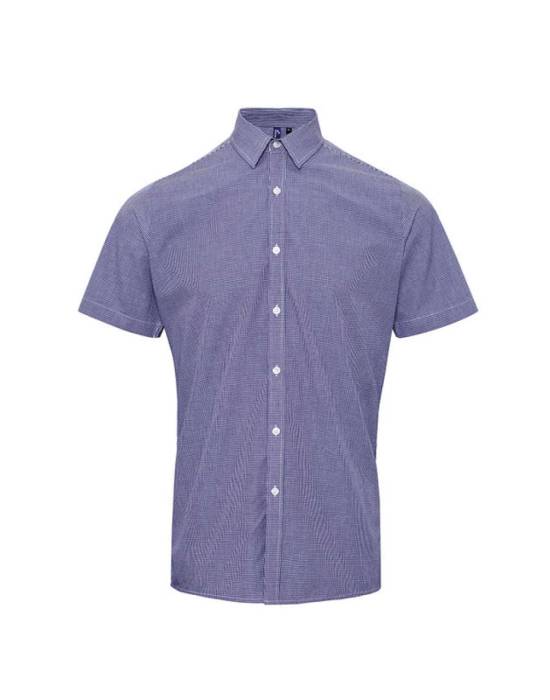 MEN`S SHORT SLEEVE GINGHAM COTTON MICROCHECK SHIRT - Navy/White, #0A1F52/#FFFFFF<br><small>UT-pr221nv/wh-xs</small>