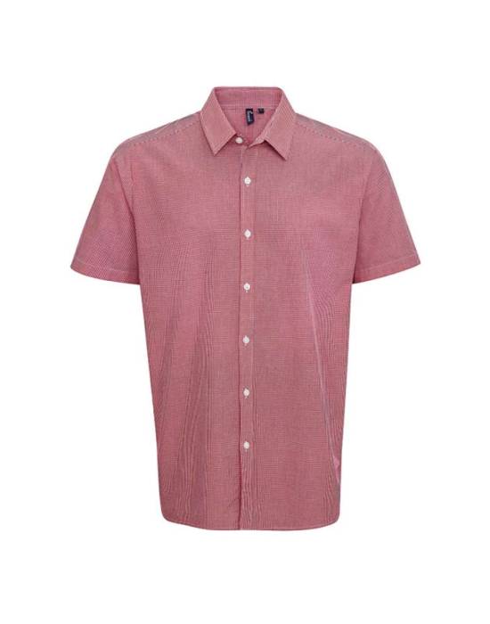 MEN`S SHORT SLEEVE GINGHAM COTTON MICROCHECK SHIRT - Red/White, #DB1936/#FFFFFF<br><small>UT-pr221re/wh-xs</small>