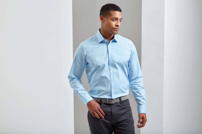 MEN`S STRETCH-FIT COTTON POPLIN LONG SLEEVE SHIRT - Silver, #CBCCCE<br><small>UT-pr244si-m</small>