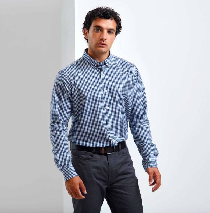 `MAXTON` CHECK MEN`S LONG SLEEVE SHIRT - Steel/Black, #42596C/#000000<br><small>UT-pr252ste/bl-xl</small>