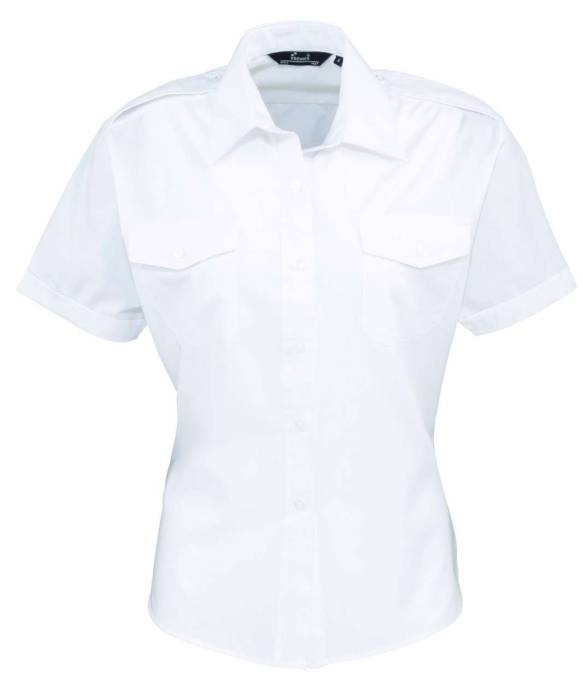 WOMEN`S SHORT SLEEVE PILOT SHIRT - White, #FFFFFF<br><small>UT-pr312wh-3xl</small>