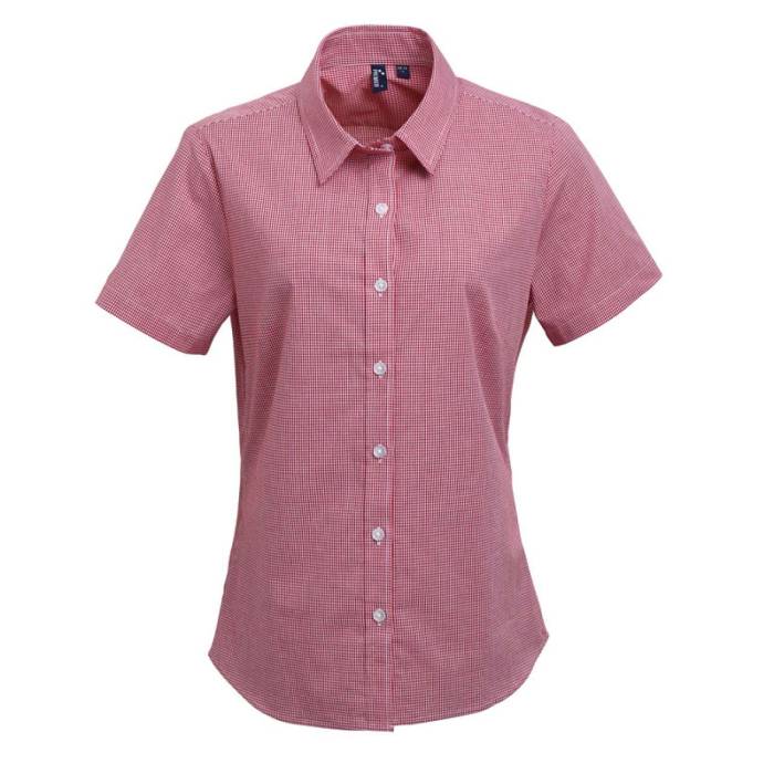 WOMEN`S SHORT SLEEVE GINGHAM MICROCHECK SHIRT - Red/White, #DB1936/#FFFFFF<br><small>UT-pr321re/wh-xl</small>