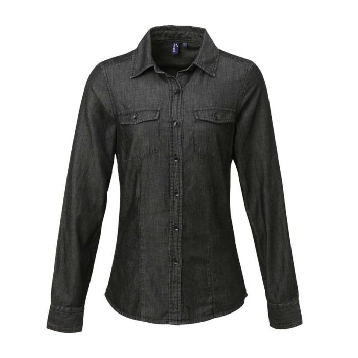 WOMEN`S JEANS STITCH DENIM SHIRT - Black Denim, #171719<br><small>UT-pr322bld-xl</small>