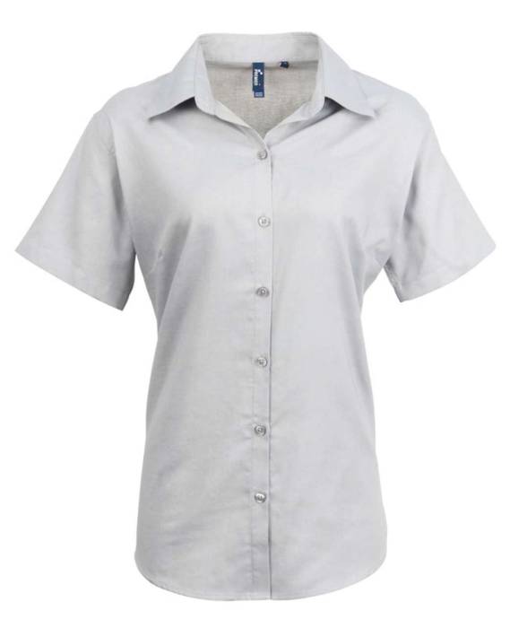 WOMEN`S SHORT SLEEVE SIGNATURE OXFORD BLOUSE - Silver, #CBCCCE<br><small>UT-pr336si-2xl</small>