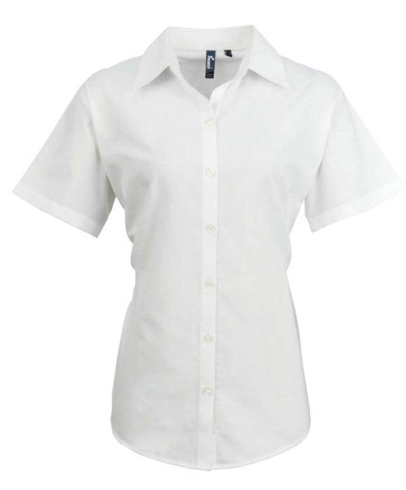 WOMEN`S SHORT SLEEVE SIGNATURE OXFORD BLOUSE - White, #FFFFFF<br><small>UT-pr336wh-6xl</small>