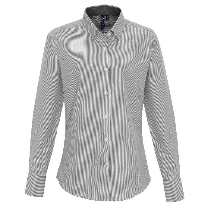 WOMEN`S COTTON RICH OXFORD STRIPES SHIRT - White/Grey, #FFFFFF/#A2B0B0<br><small>UT-pr338wh/gr-l</small>