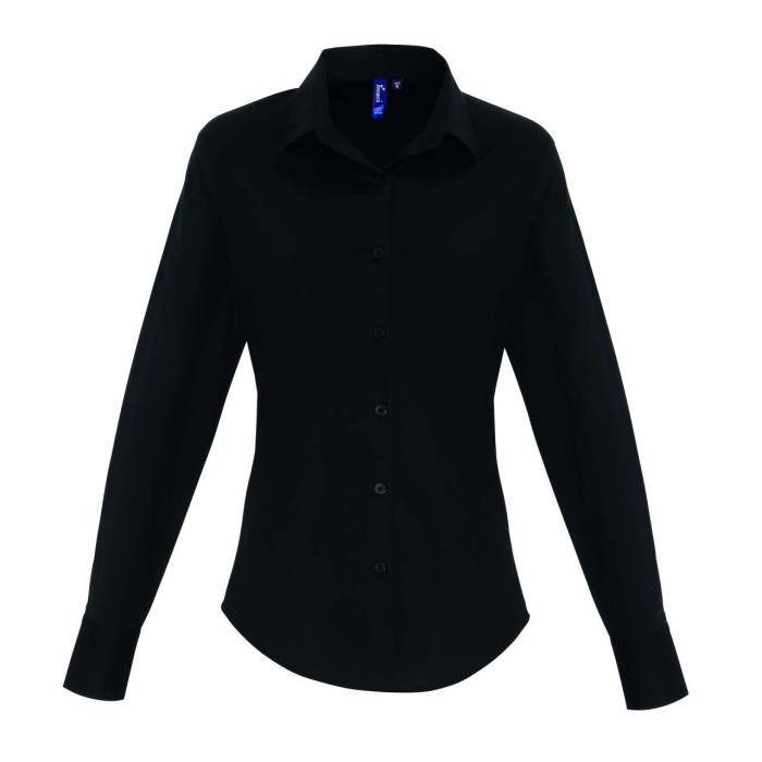 WOMEN`S STRETCH-FIT COTTON POPLIN LONG SLEEVE SHIRT - Black, #000000<br><small>UT-pr344bl-s</small>