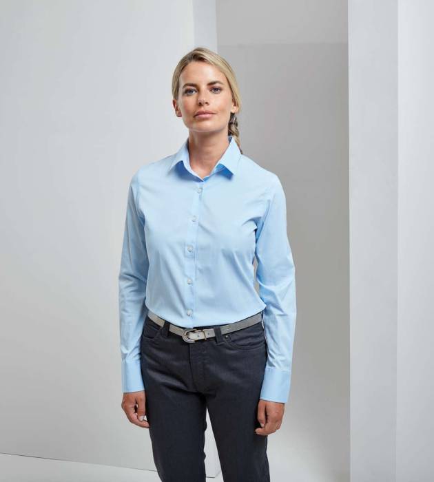 WOMEN`S STRETCH-FIT COTTON POPLIN LONG SLEEVE SHIRT - Silver, #CBCCCE<br><small>UT-pr344si-l</small>