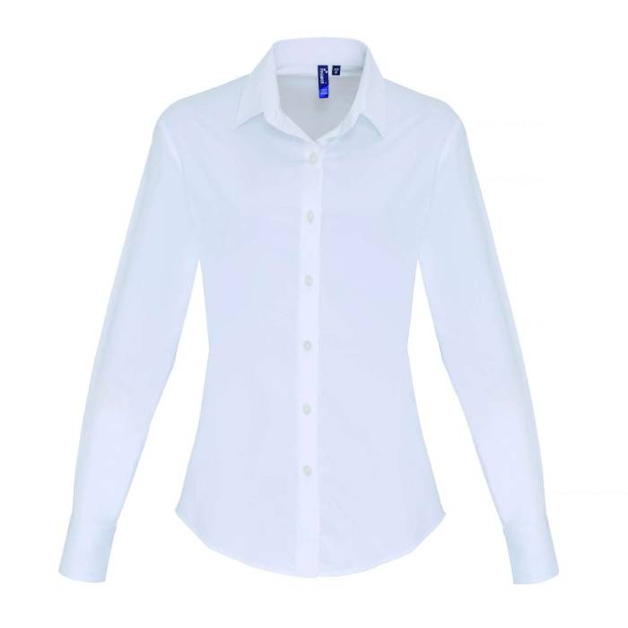 WOMEN`S STRETCH-FIT COTTON POPLIN LONG SLEEVE SHIRT - White, #FFFFFF<br><small>UT-pr344wh-l</small>